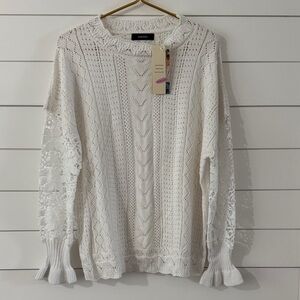 Dokotoo White Lace Knit Sweater